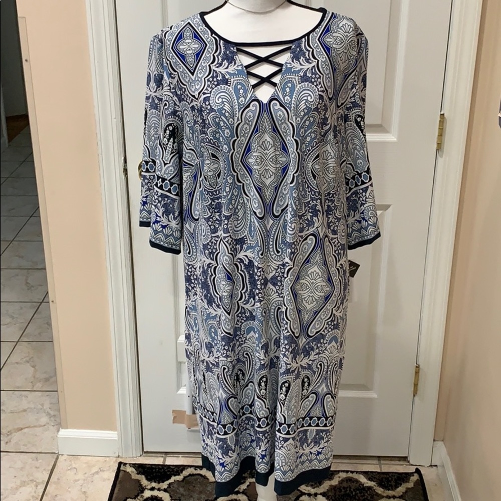 NWT Sandra Darren washable dress nvy/gry/wht sz 2X